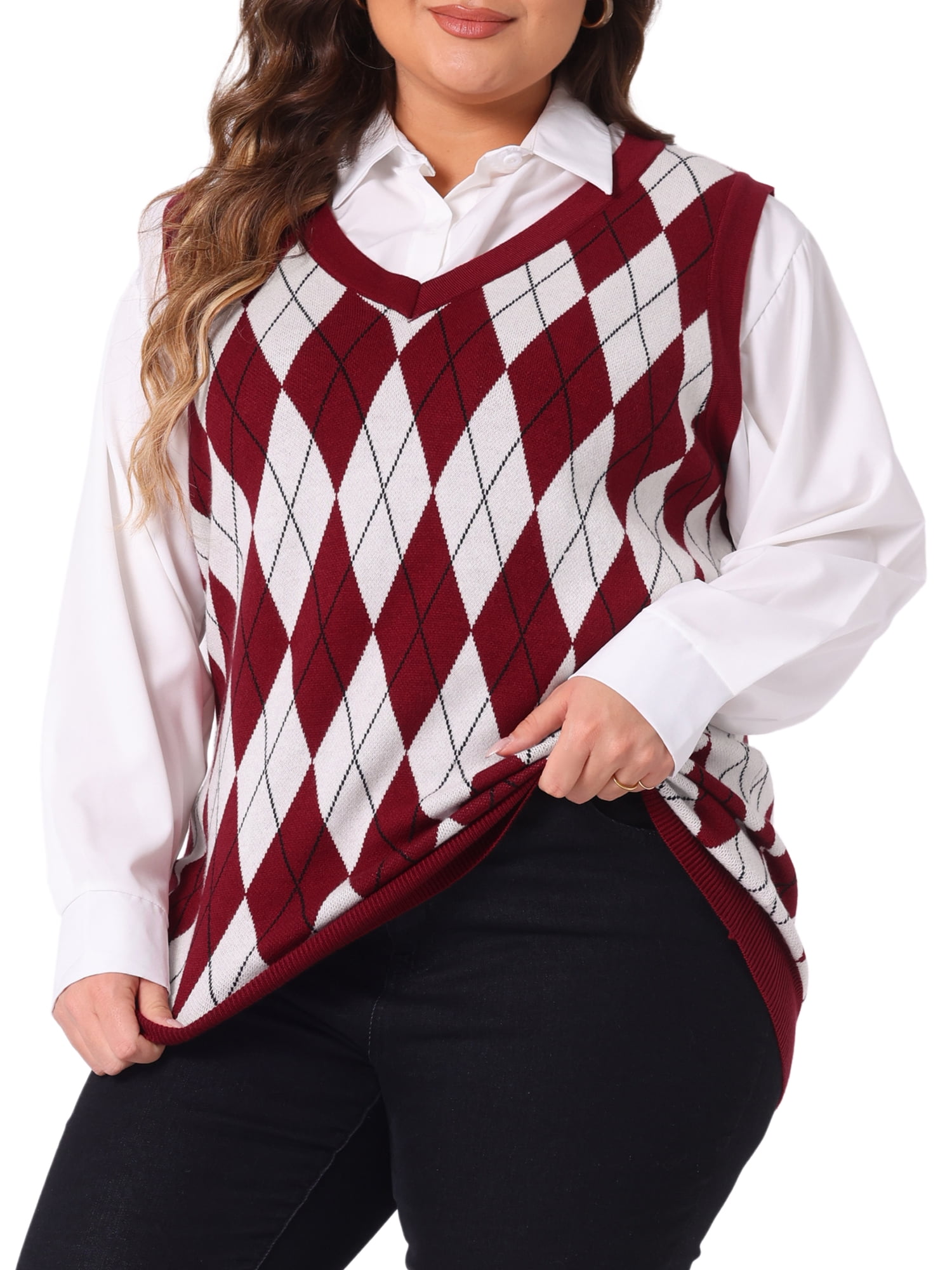 DARING DIVA Women's Plus Size Cable Knit Sleeveless Pullover Sweater Vests 2X Burgundy