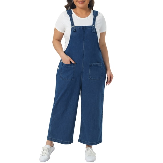 DARING DIVA Women's Plus Size Casual Denim Bib Adjustable Suspenders Overalls 1X Blue