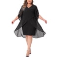 thumbnail image 1 of DARING DIVA Women's Plus Size Chiffon Cocktail Mesh Overlay Short Dress 2X Black, 1 of 6