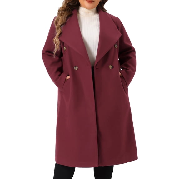 DARING DIVA Women's Plus Size Classic Notch Lapel Double Breasted Trench Coat 4X Burgundy