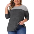 thumbnail image 1 of DARING DIVA Women's Plus Size Color Block Long Sleeve Crew Neck Knitted Blouse 2X Dark Grey, 1 of 6