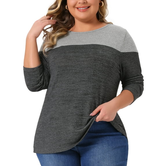 DARING DIVA Women's Plus Size Color Block Long Sleeve Knitted Blouse 4X Dark Grey
