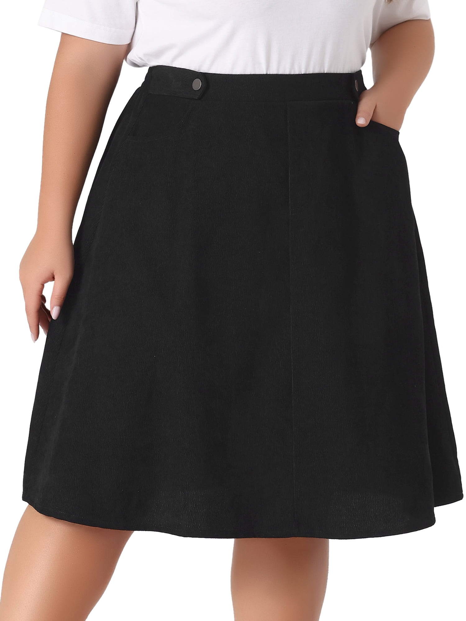 DARING DIVA Women's Plus Size Corduroy Elastic High A Line Midi Skirts 3X Black