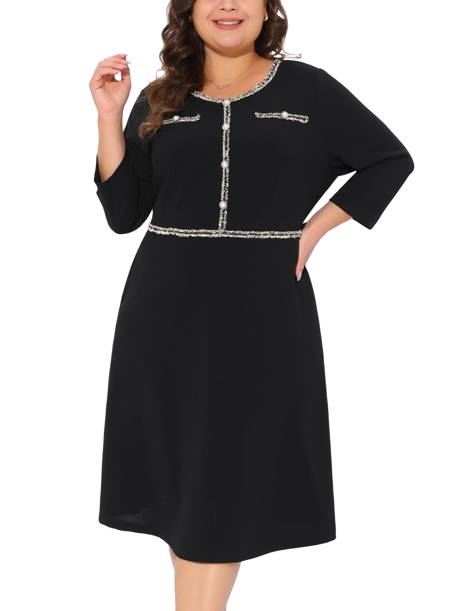 DARING DIVA Women's Plus Size Crew Neck 3/4 Sleeve Vintage Cocktail Dress 4X Black
