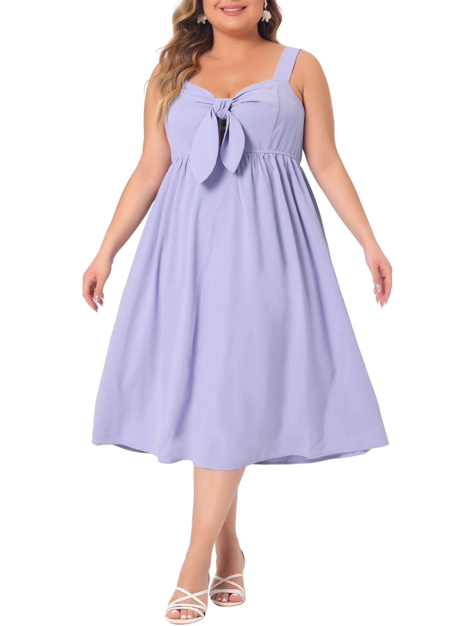 DARING DIVA Women's Plus Size Cute Bow Flowy Back Smocked Midi Cami Dress 4X Purple