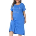 thumbnail image 1 of DARING DIVA Women's Plus Size Cute Cat Print Pockets Nightgown 3X Blue, 1 of 6