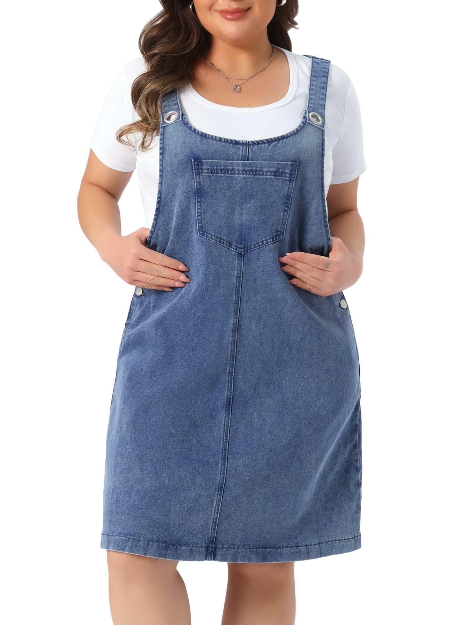 DARING DIVA Women's Plus Size Denim Overall Suspenders Skirt 2X Gray Blue