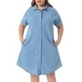 thumbnail image 1 of DARING DIVA Women's Plus Size Denim Short Sleeve Button Down Dress 2X Sky Blue, 1 of 6