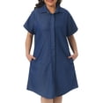 thumbnail image 1 of DARING DIVA Women's Plus Size Denim Short Sleeve Button Down Dress 3X Dark Blue, 1 of 6