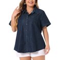 thumbnail image 1 of DARING DIVA Women's Plus Size Denim Short Sleeve Button Down Tops 3X Black Blue, 1 of 6