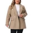 thumbnail image 1 of DARING DIVA Women's Plus Size Double-Breasted Notched Lapel Peacoat 4X Camel, 1 of 6