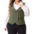 thumbnail image 1 of DARING DIVA Women's Plus Size Double Breasted Vintage Lapel Collar Vest 2X Army Green, 1 of 6