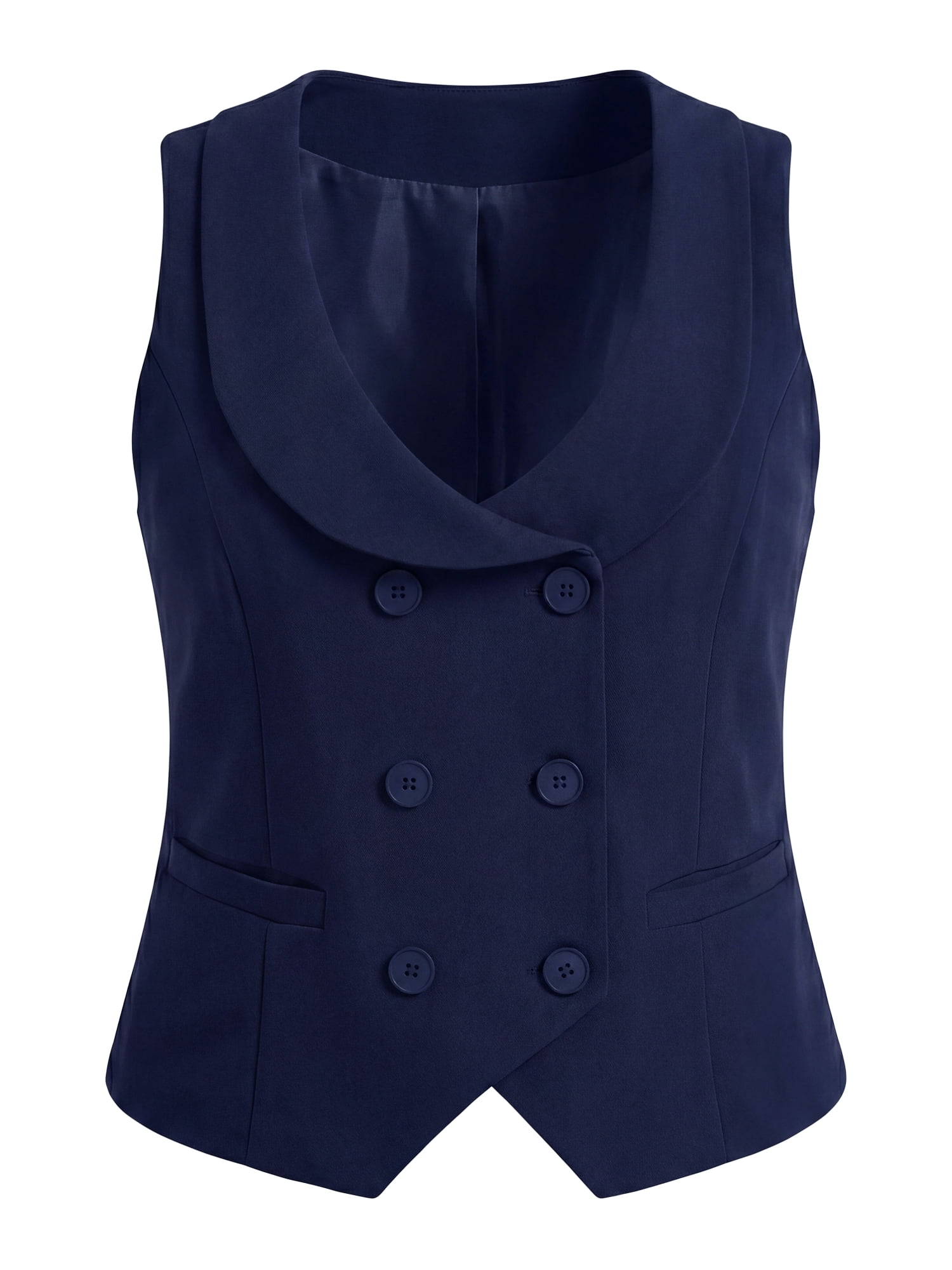 DARING DIVA Women's Plus Size Double Breasted Vintage Lapel Collar Vest 2X Navy Blue