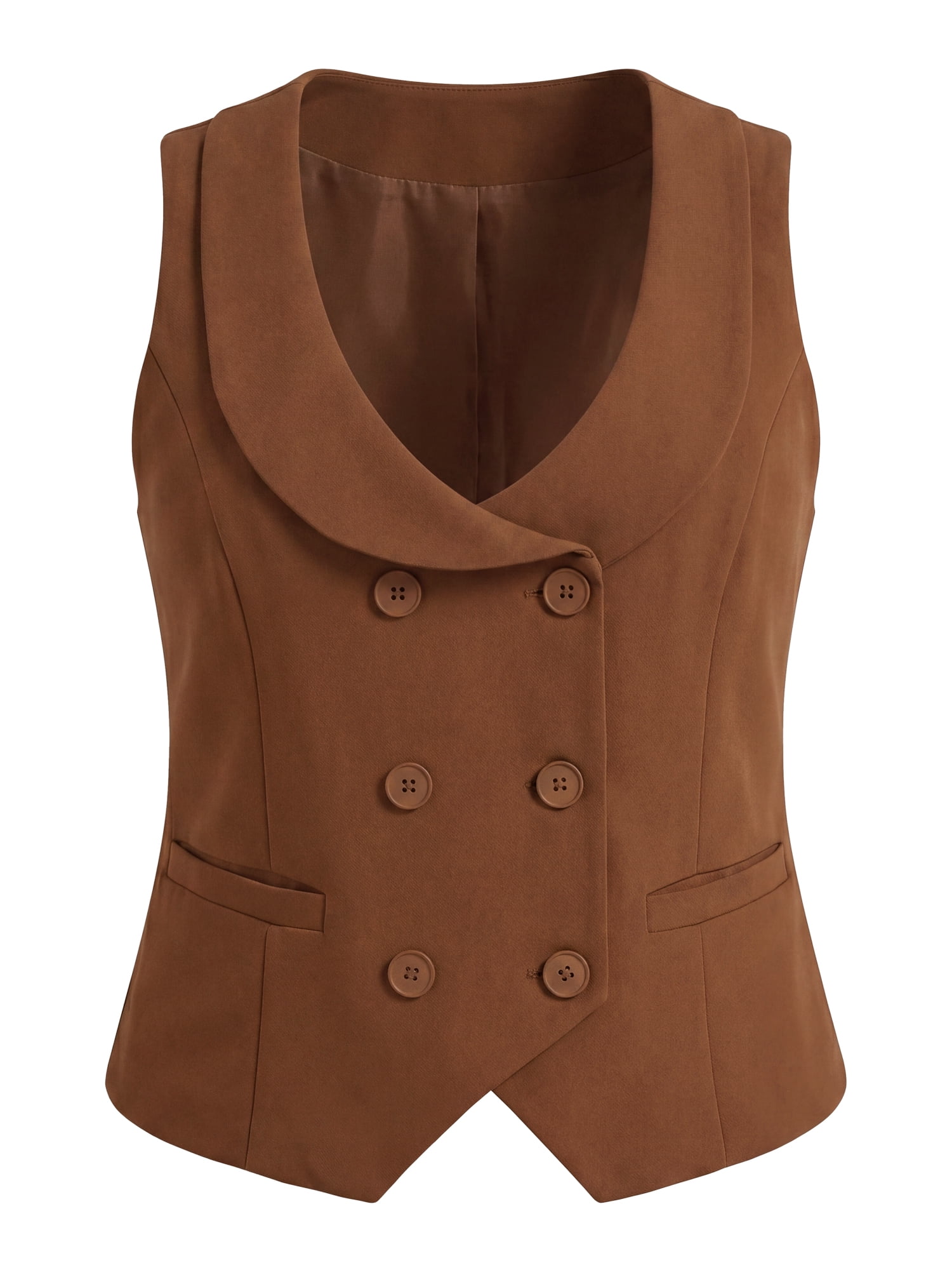 DARING DIVA Women's Plus Size Double Breasted Vintage Lapel Collar Vest 4X Brown