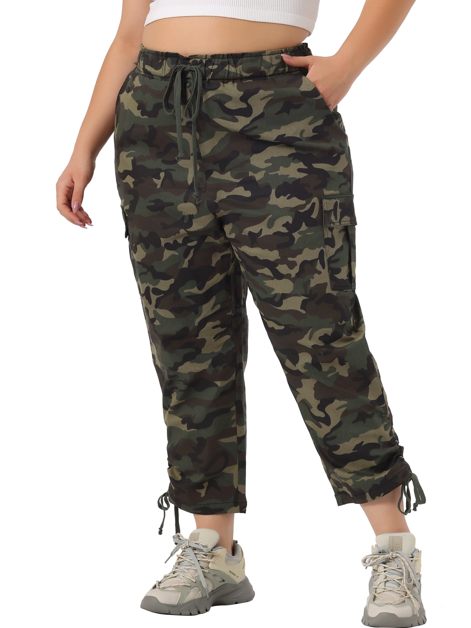 DARING DIVA Women's Plus Size Drawstring Elastic Waist Cargo Pants 5X Camouflage