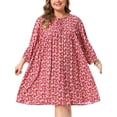 thumbnail image 1 of DARING DIVA Women's Plus Size Drawstring V Neck Babydoll Midi Flowy Dress 1X Red, 1 of 6