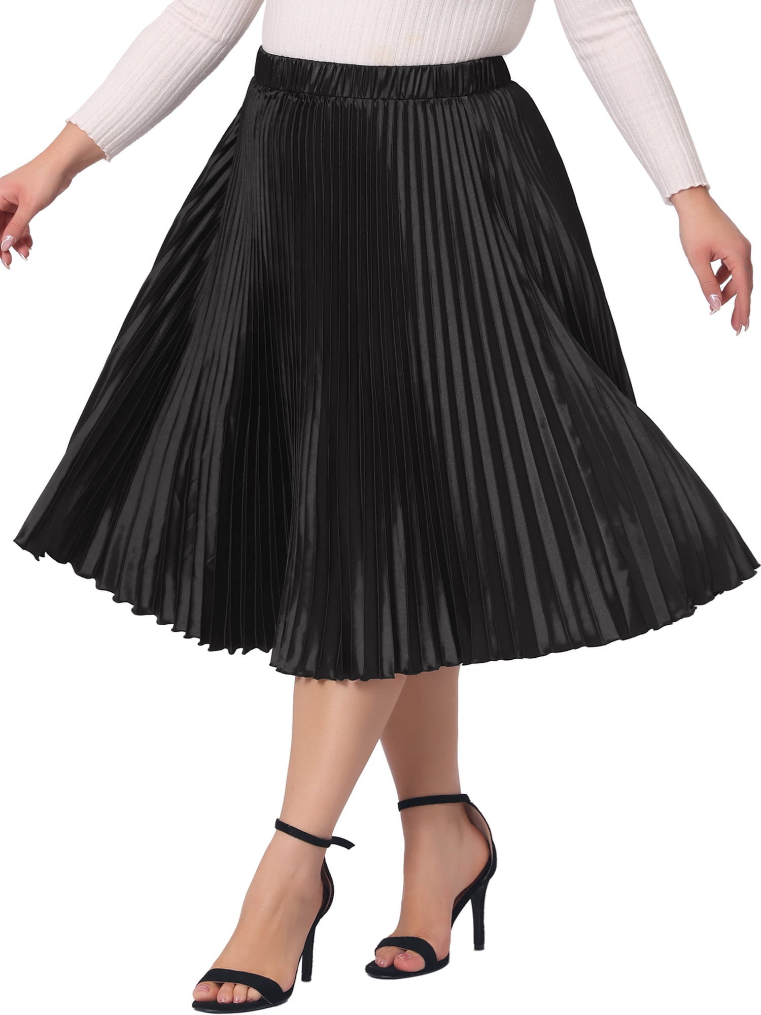 DARING DIVA Women's Plus Size Elastic High Waist Metallic Pleated Skirt 3X Black