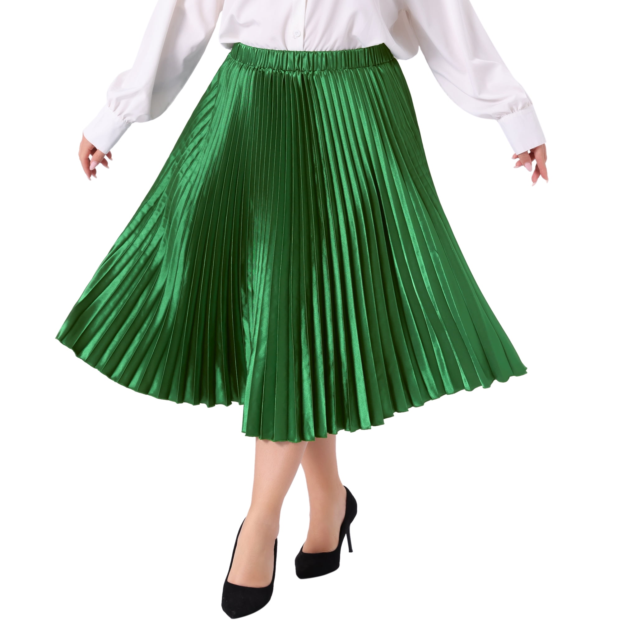 DARING DIVA Women's Plus Size Elastic High Waist Metallic Pleated Skirt 4X Green