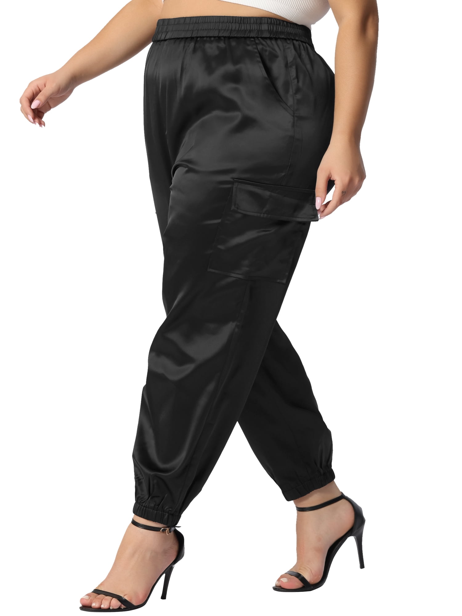 DARING DIVA Women's Plus Size Elastic Waist Ankle Length Cargo Pant 5X Black
