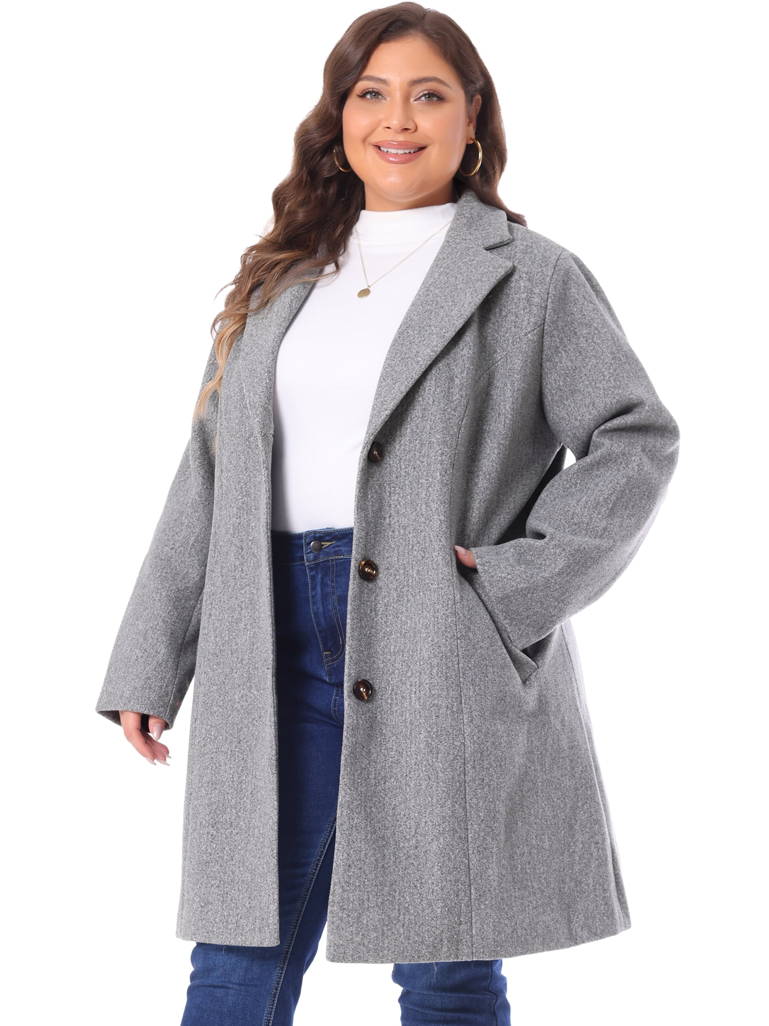 DARING DIVA Women's Plus Size Notched Lapel Single Breasted Trench Coat 2X Grey