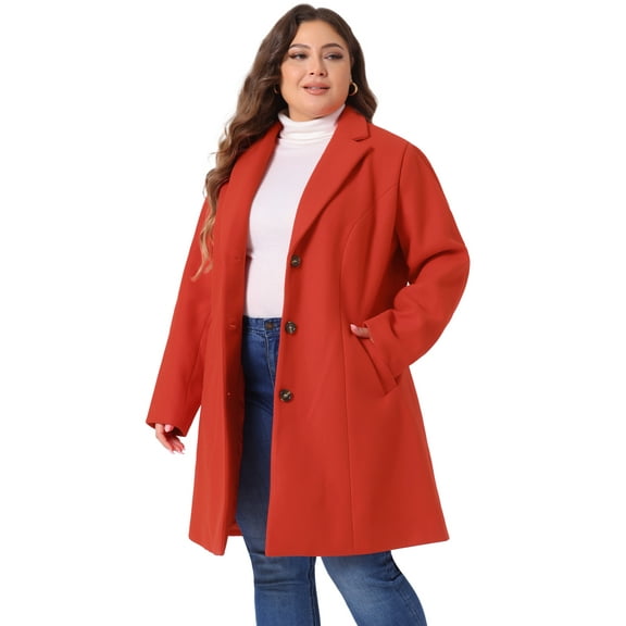 DARING DIVA Women's Plus Size Elegant Notched Lapel Trench Coat 2X Red