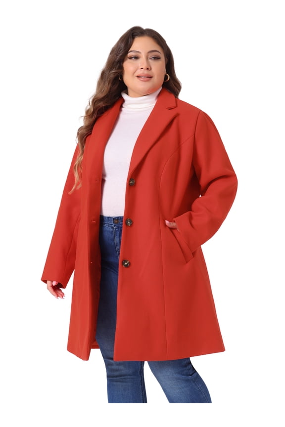 Women's Plus Size Elegant Notched Lapel Trench Coat 2X Red
