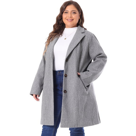 DARING DIVA Women's Plus Size Elegant Notched Lapel Trench Coat 3X Grey
