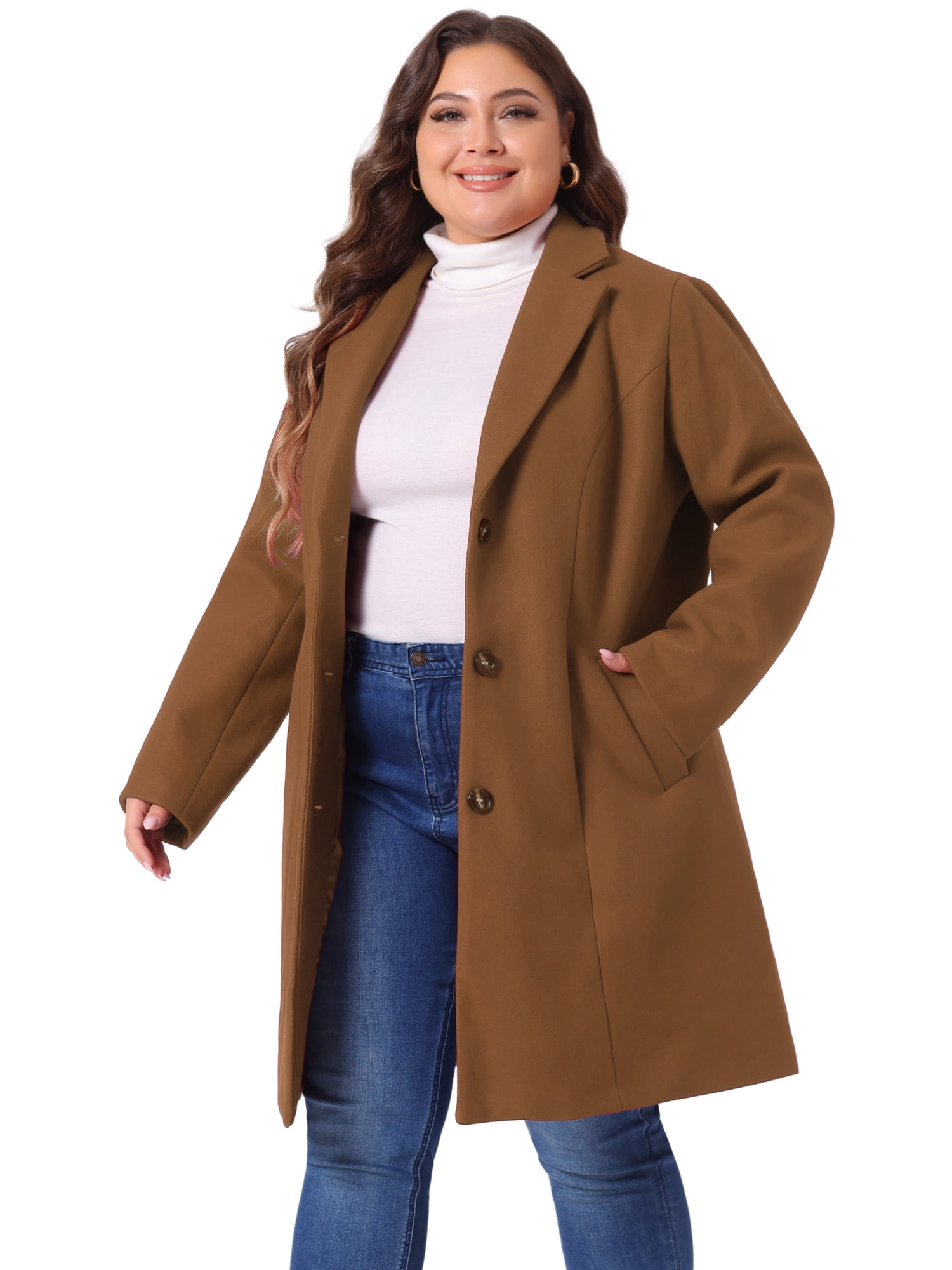 DARING DIVA Women's Plus Size Notched Lapel Single Breasted Trench Coat 4X Dark Brown