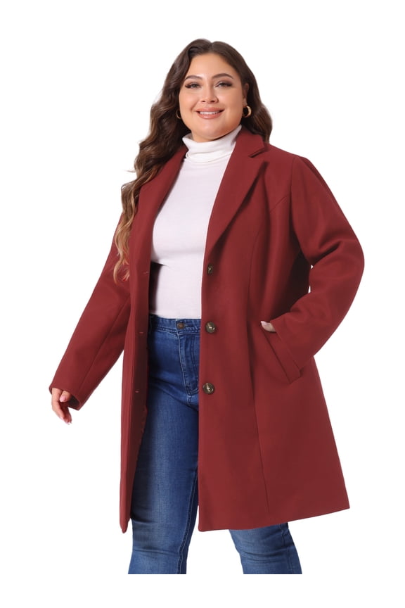 Women's Plus Size Elegant Notched Lapel Trench Coat 4X Dark Red
