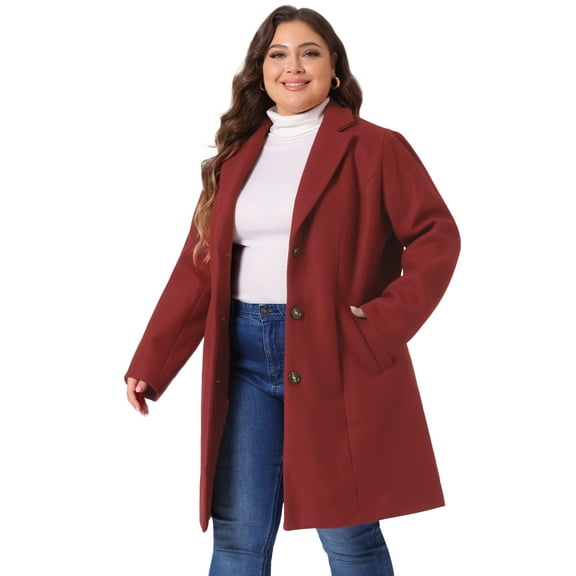 DARING DIVA Women's Plus Size Elegant Notched Lapel Trench Coat 4X Dark Red