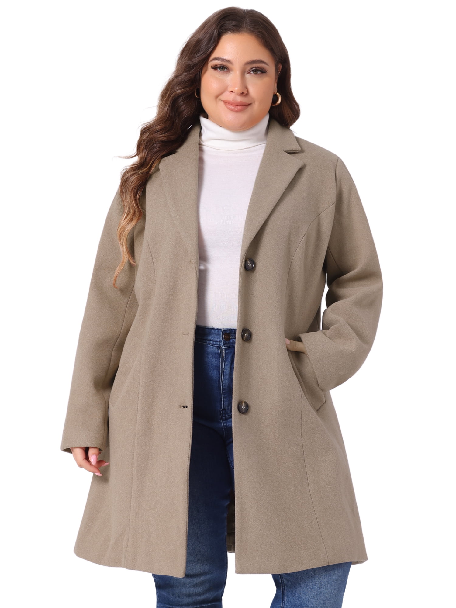 DARING DIVA Women's Plus Size Notched Lapel Single Breasted Trench Coat 4X Light Brown