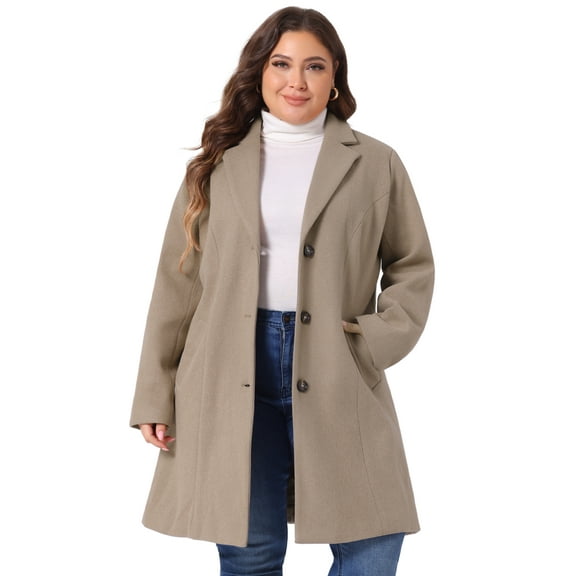 DARING DIVA Women's Plus Size Elegant Notched Lapel Trench Coat 4X Light Brown