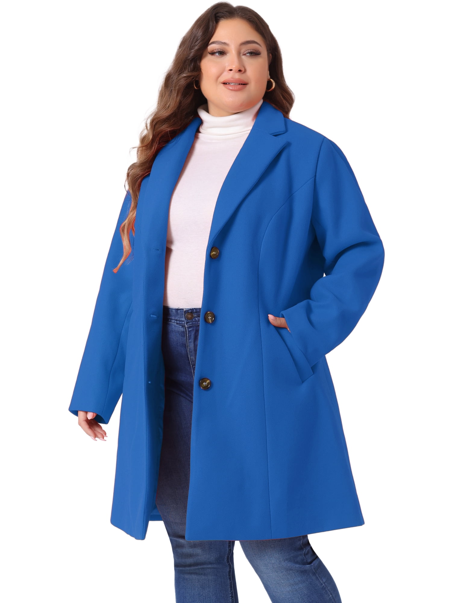 DARING DIVA Women's Plus Size Notched Lapel Single Breasted Trench Coat 4X Royal Blue