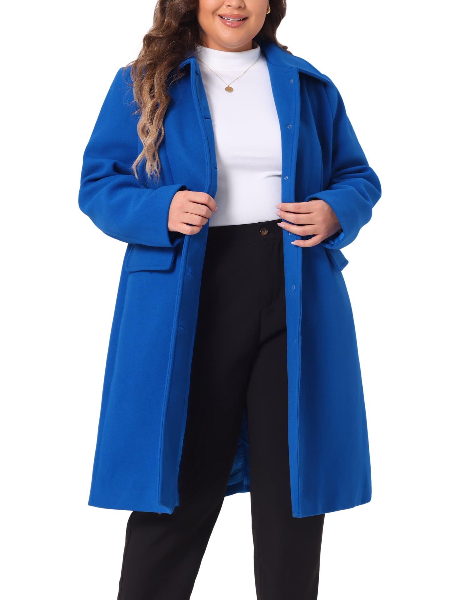 DARING DIVA Women's Plus Size Elegant Peter Pan Collar Single Breasted Coat 2X Royal Blue