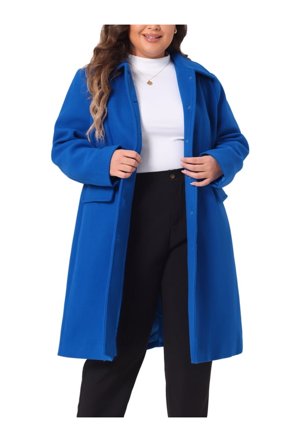 Women's Plus Size Elegant Peter Pan Collar Single Breasted Coat 3X Royal Blue