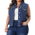 thumbnail image 1 of DARING DIVA Women's Plus Size Embroidered Pearl Frayed Denim Vest 4X Blue, 1 of 6