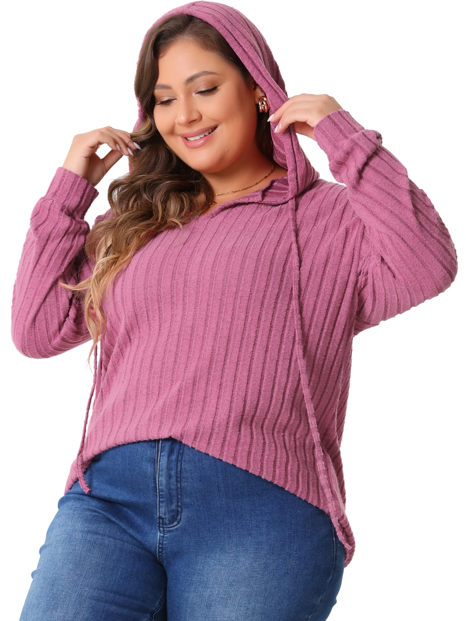DARING DIVA Women's Plus Size Fashion Hoodie Lightweight Drawstring Sweatshirts 1X Pink