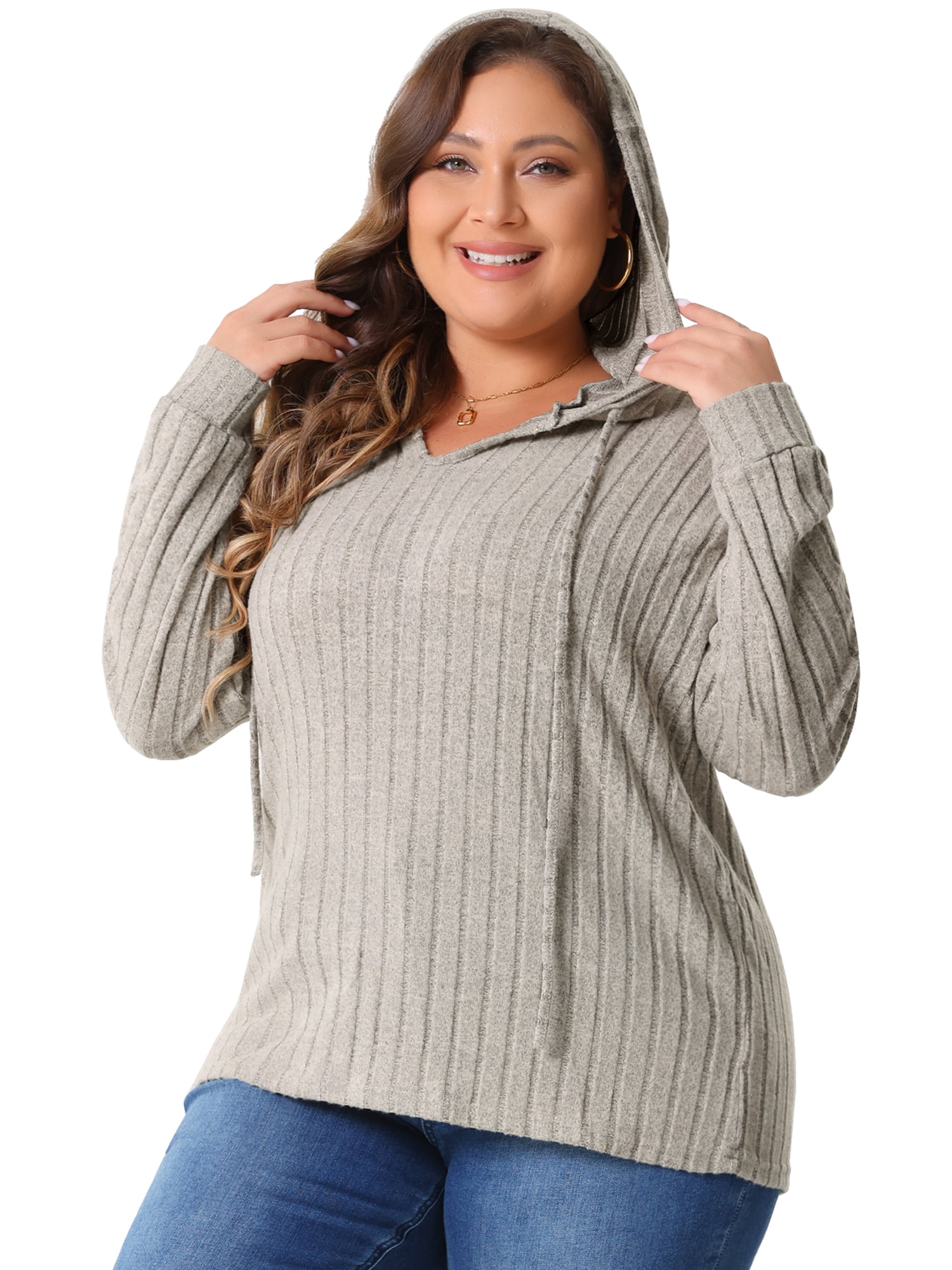 DARING DIVA Women's Plus Size Fashion Hoodie Lightweight Drawstring Sweatshirts 2X Khaki