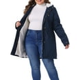 thumbnail image 1 of DARING DIVA Women's Plus Size Faux Fur Lined Long Anorak with Hood 1X Navy Blue, 1 of 6