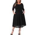 thumbnail image 1 of DARING DIVA Women's Plus Size Floral Lace 3/4 Sleeves Pocket Cocktail Dress 1X Black, 1 of 6