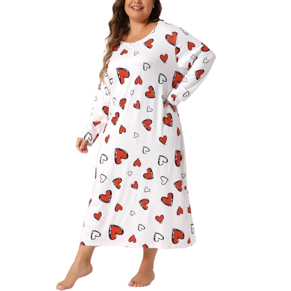 DARING DIVA Women's Plus Size Floral Long Sleeve Casual Nightgowns 1X White
