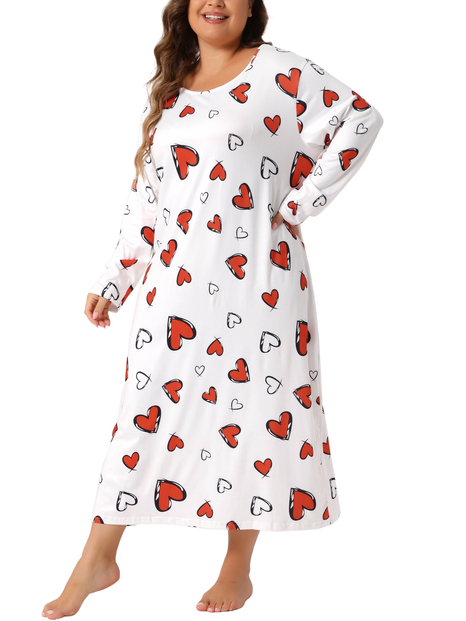 DARING DIVA Women's Plus Size Floral Long Sleeve Casual Nightgowns 4X White