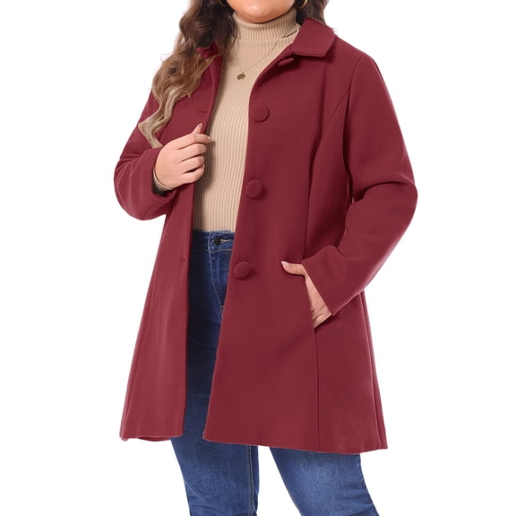 DARING DIVA Women's Plus Size Full Lined Side Pocket Single Breasted Coats 3X Burgundy