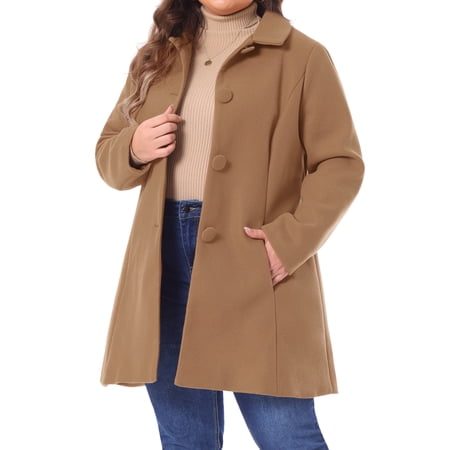 DARING DIVA Women's Plus Size Button Down Single Breasted Peacoat Long Coat 4X Camel