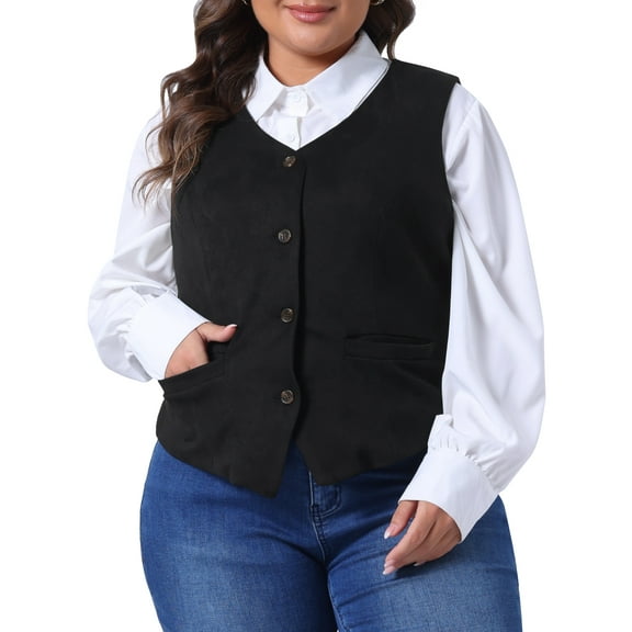 DARING DIVA Women's Plus Size Fully Lined 4 Button V-Neck Dressy Suit Vest 1X Black