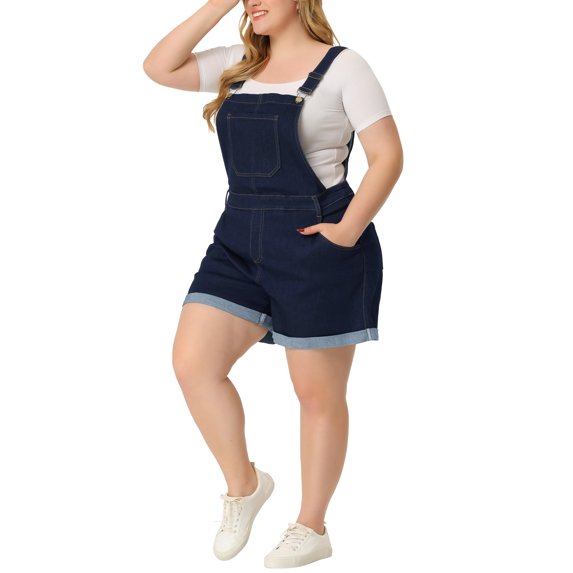 DARING DIVA Women's Plus Size Jumpsuit Roll Hem Pocket Denim Overalls 6X Dark Blue