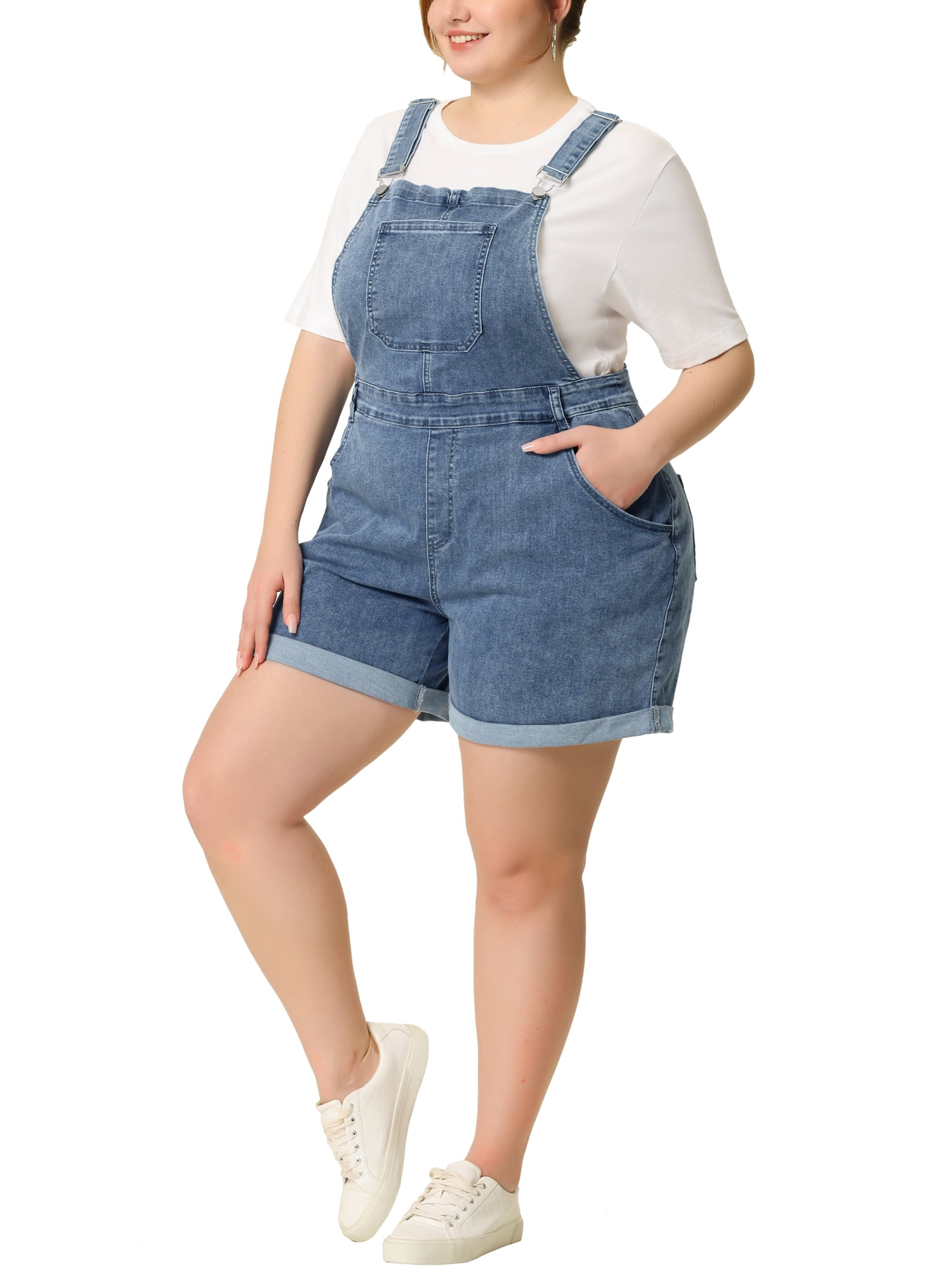 DARING DIVA Women's Plus Size Jumpsuit Roll Hem Pocket Denim Overalls 6X Gray Blue