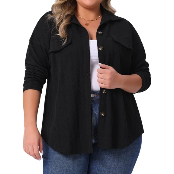 DARING DIVA Women's Plus Size Knit Casual Long Sleeve Button Down Shirts 4X Black