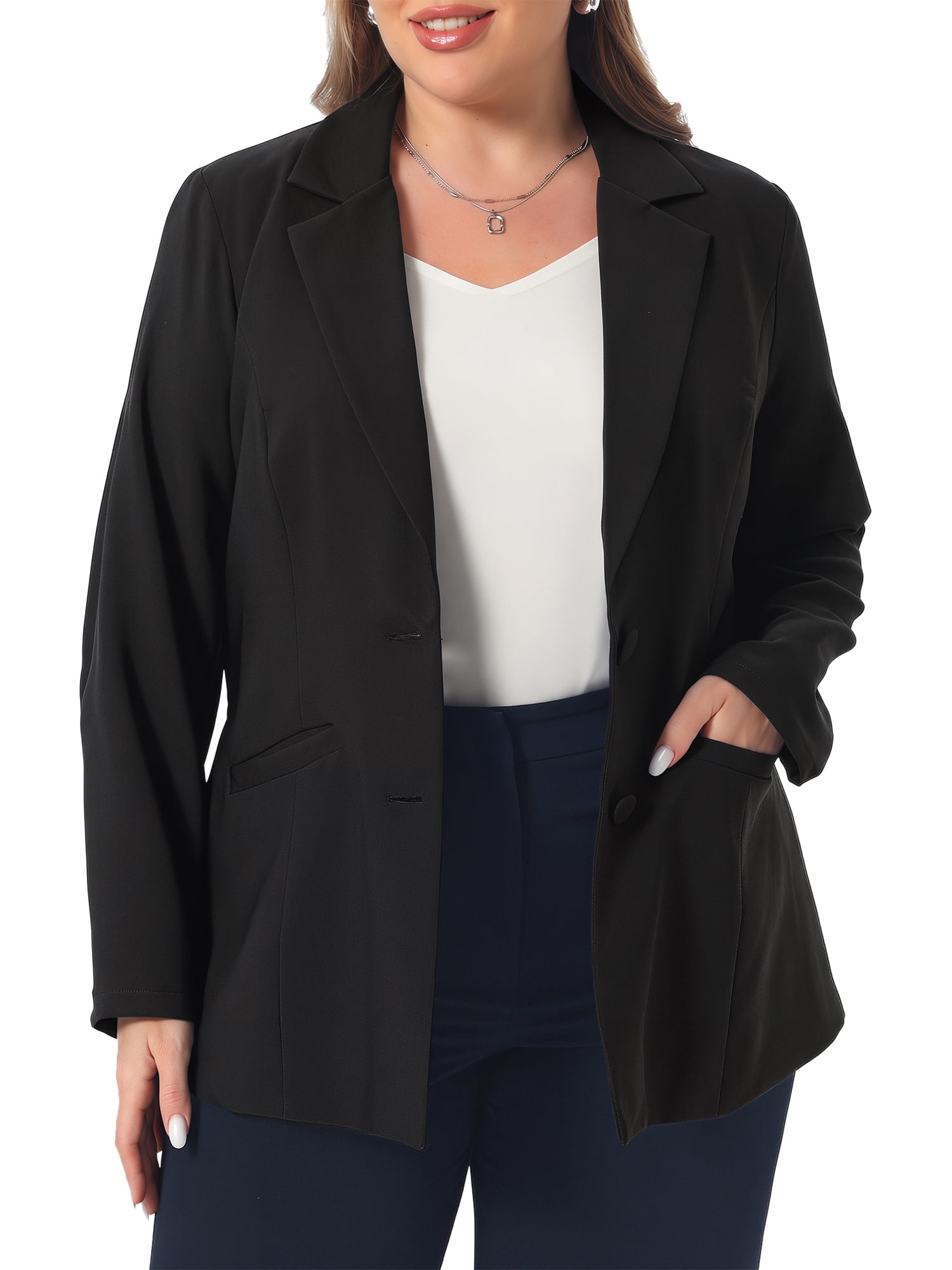 DARING DIVA Women's Plus Size Lapel Button Business Casual Suit Jacket 5X Black