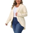 thumbnail image 1 of DARING DIVA Women's Plus Size Lapel Open Front Irregular Hem Knit Cardigan 2X Beige, 1 of 6